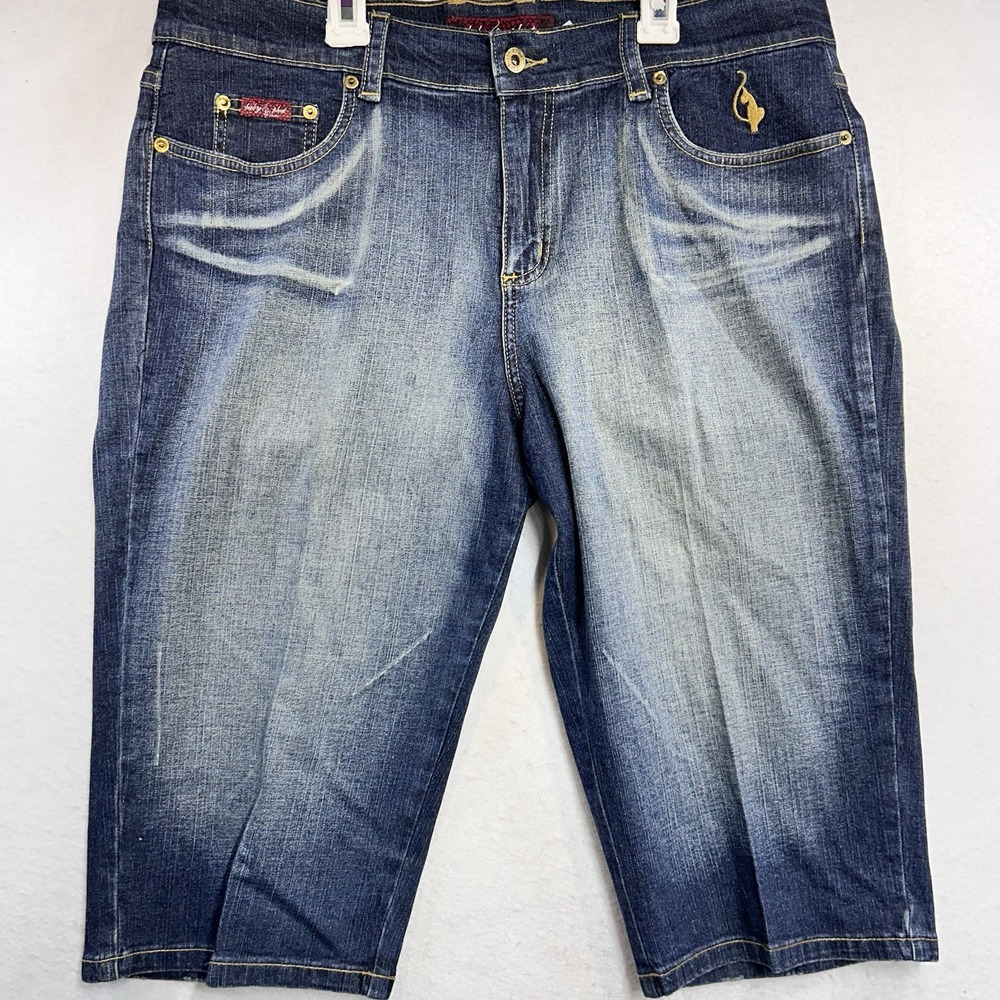 Baby Phat Denim Shorts Womens Size 16 Fits Like 36x15 Blue Wash Y2K Streetwear